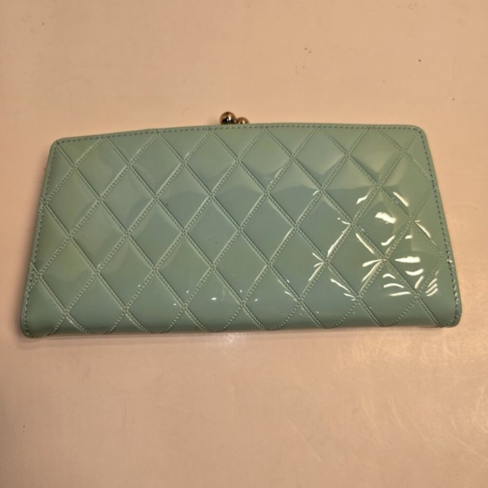 Aqua Patent Quilted Clutch Wallet Kiss Lock Closure‎ Organizer Pockets